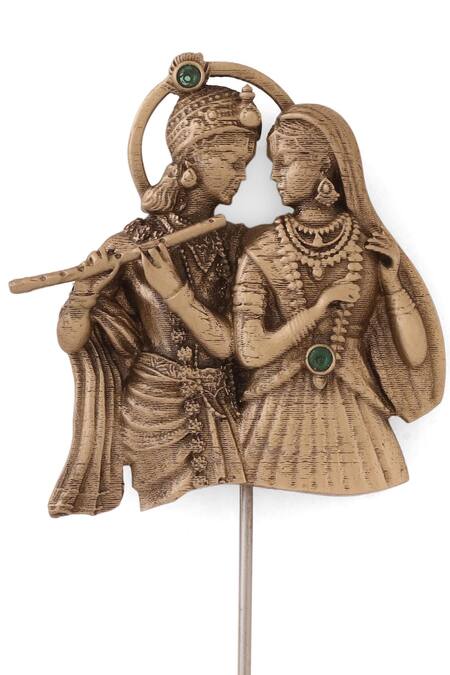 Shop Cosa Nostraa Gold Antique Radha Krishna Lapel Pin Online at Aza Fashions Shop_Cosa Nostraa_Gold Antique Radha Krishna Lapel Pin _Online_at_Aza_Fashions