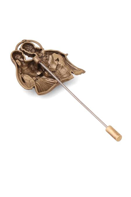 Cosa Nostraa Gold Antique Radha Krishna Lapel Pin at Aza Fashions Cosa Nostraa_Gold Antique Radha Krishna Lapel Pin _at_Aza_Fashions