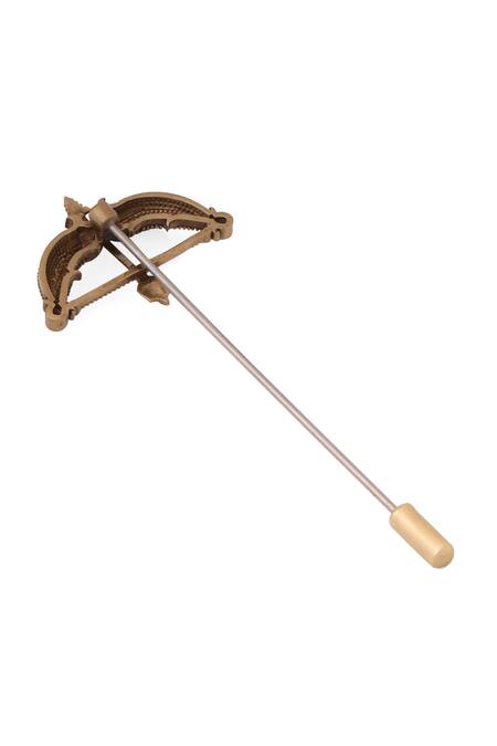 Buy_Cosa Nostraa_Gold Antique Archer's Legacy Lapel Pin _Online_at_Aza_Fashions