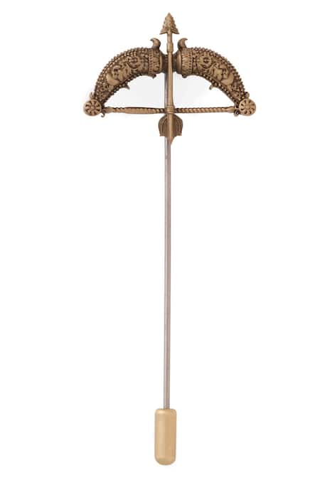Shop_Cosa Nostraa_Gold Antique Archer's Legacy Lapel Pin _Online_at_Aza_Fashions