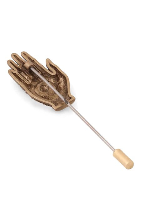 Shop_Cosa Nostraa_Gold Embroidery Antique Hand Of Harmony Lapel Pin _Online_at_Aza_Fashions