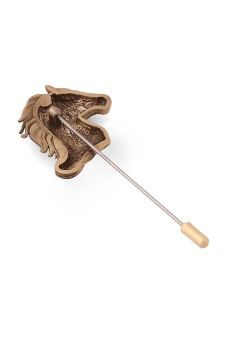 Cosa Nostraa_Gold Antique Horse Head Lapel Pin _Online_at_Aza_Fashions