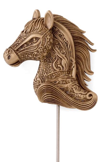 Cosa Nostraa_Gold Antique Horse Head Lapel Pin _at_Aza_Fashions