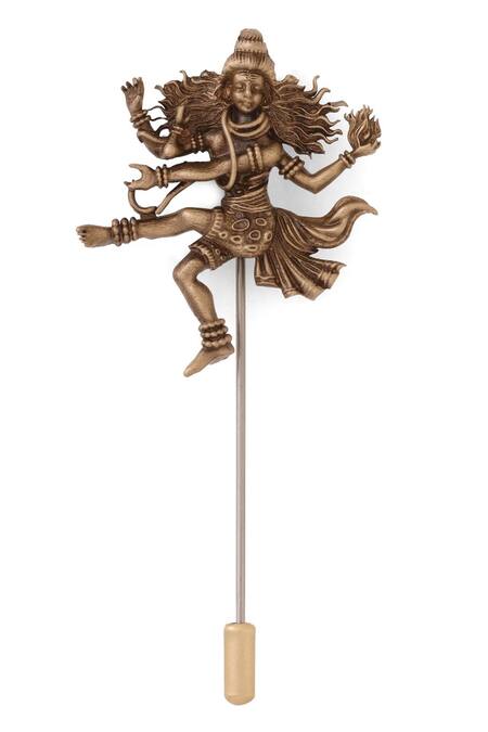 Shop_Cosa Nostraa_Gold Antique Ananda Tandava Lapel Pin _Online_at_Aza_Fashions