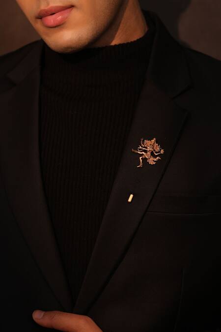 Cosa Nostraa_Gold Antique Ananda Tandava Lapel Pin _at_Aza_Fashions