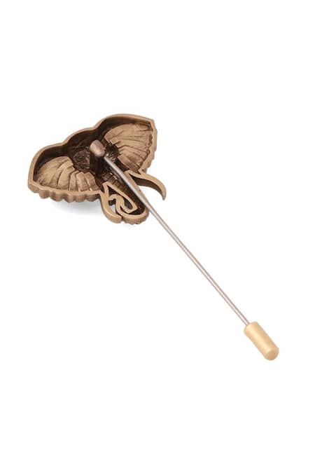 Cosa Nostraa_Gold Antique Elephant Motif Lapel Pin _Online_at_Aza_Fashions