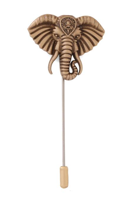 Shop_Cosa Nostraa_Gold Antique Elephant Motif Lapel Pin _Online_at_Aza_Fashions