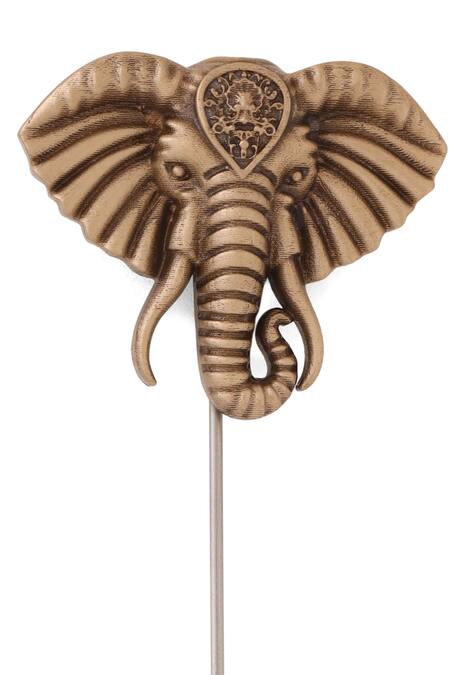 Cosa Nostraa_Gold Antique Elephant Motif Lapel Pin _at_Aza_Fashions