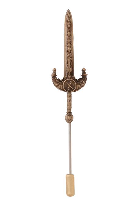 Cosa Nostraa_Gold Antique Blade Of Valor Lapel Pin _Online_at_Aza_Fashions