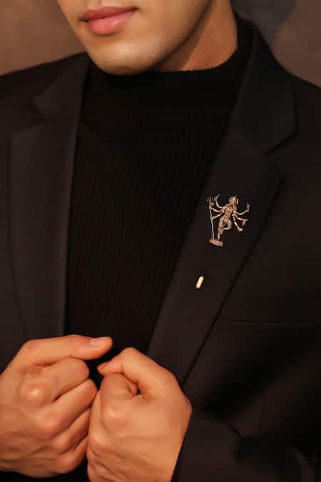 Cosa Nostraa_Gold Goddess Durgaa Shakti Lapel Pin _at_Aza_Fashions