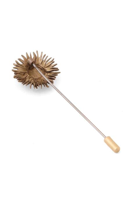 Cosa Nostraa_Gold Antique Sun Rays Lapel Pin _Online_at_Aza_Fashions