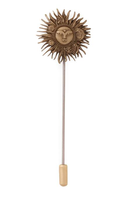Buy_Cosa Nostraa_Gold Antique Sun Rays Lapel Pin _Online_at_Aza_Fashions