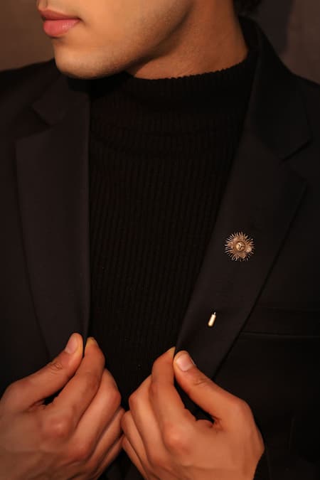 Cosa Nostraa_Gold Antique Sun Rays Lapel Pin _at_Aza_Fashions