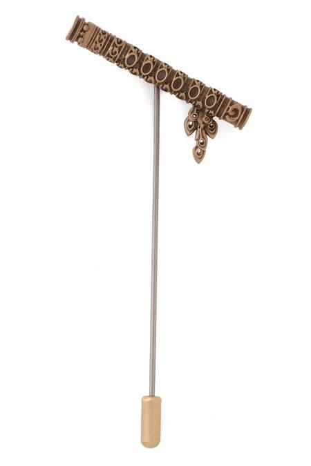 Cosa Nostraa_Gold Antique Heritage Flute Lapel Pin _Online_at_Aza_Fashions