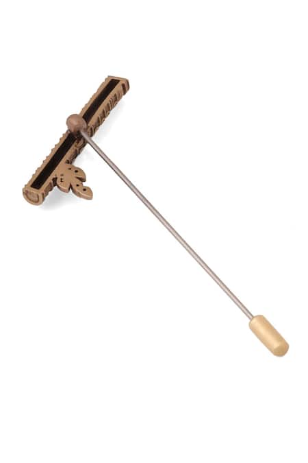 Buy_Cosa Nostraa_Gold Antique Heritage Flute Lapel Pin _Online_at_Aza_Fashions