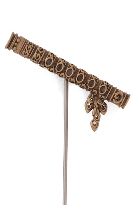 Cosa Nostraa_Gold Antique Heritage Flute Lapel Pin _at_Aza_Fashions