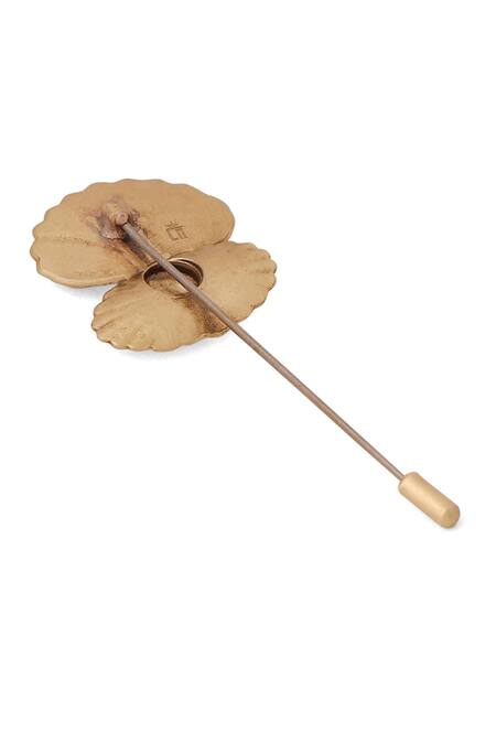 Cosa Nostraa_Gold Antique Bloom Lapel Pin _Online_at_Aza_Fashions