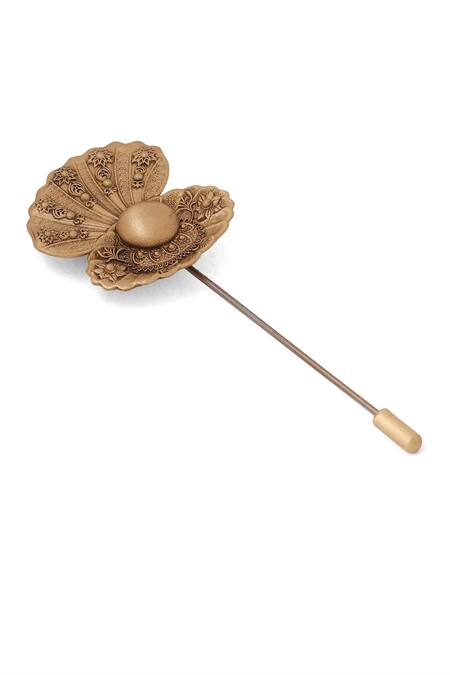 Buy_Cosa Nostraa_Gold Antique Bloom Lapel Pin _Online_at_Aza_Fashions