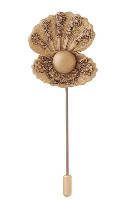 Cosa Nostraa_Gold Antique Bloom Lapel Pin _at_Aza_Fashions