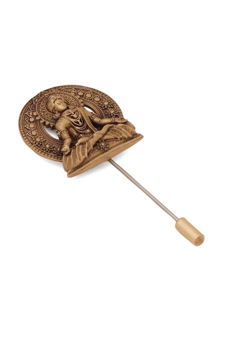 Shop_Cosa Nostraa_Gold Antique Lord Vishnu Lapel Pin _Online_at_Aza_Fashions