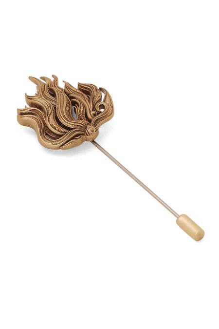 Cosa Nostraa_Gold Flameborne Emblem Lapel Pin _Online_at_Aza_Fashions