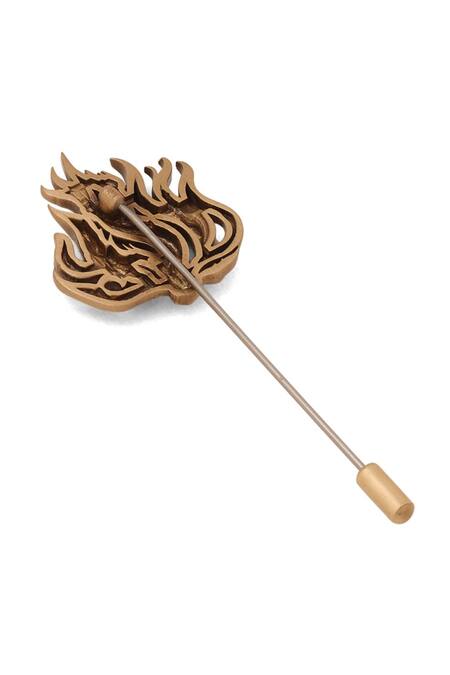 Shop_Cosa Nostraa_Gold Flameborne Emblem Lapel Pin _Online_at_Aza_Fashions