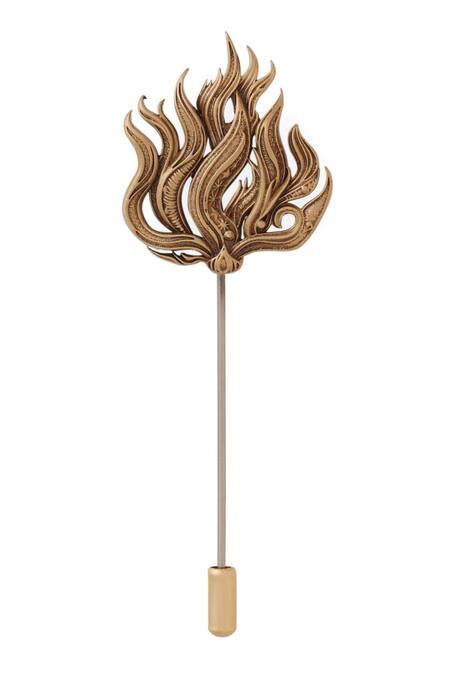 Cosa Nostraa_Gold Flameborne Emblem Lapel Pin _at_Aza_Fashions
