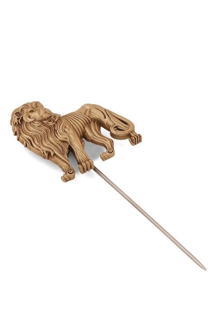 Shop Cosa Nostraa Gold Antique Lion Shaped Lapel Pin Online at Aza Fashions Shop_Cosa Nostraa_Gold Antique Lion Shaped Lapel Pin _Online_at_Aza_Fashions