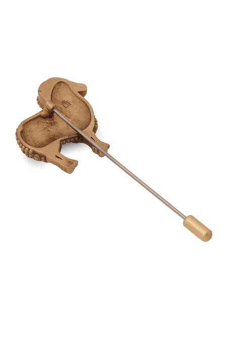 Cosa Nostraa_Gold Antique Rams Valor Lapel Pin _Online_at_Aza_Fashions