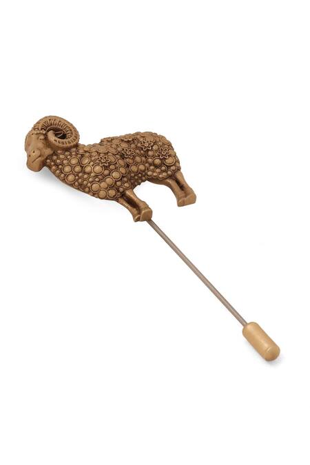 Shop_Cosa Nostraa_Gold Antique Rams Valor Lapel Pin _Online_at_Aza_Fashions