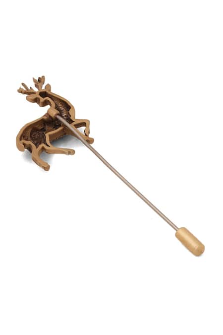 Cosa Nostraa_Gold Antique Prancing Herald Lapel Pin _Online_at_Aza_Fashions