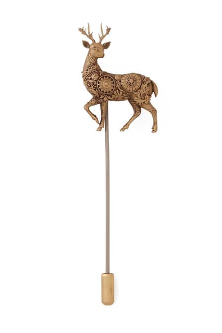 Buy_Cosa Nostraa_Gold Antique Prancing Herald Lapel Pin _Online_at_Aza_Fashions