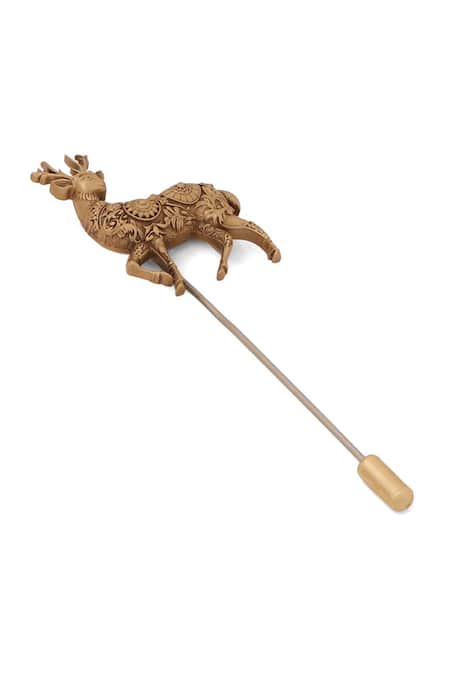 Shop_Cosa Nostraa_Gold Antique Prancing Herald Lapel Pin _Online_at_Aza_Fashions