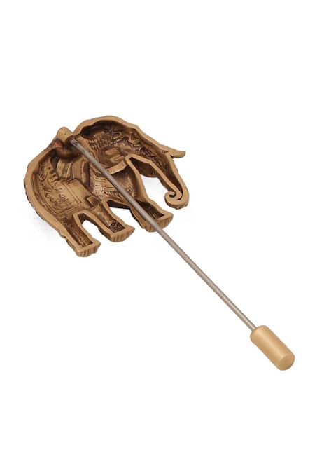 Buy_Cosa Nostraa_Gold Antique Elephant Emissary Lapel Pin _Online_at_Aza_Fashions