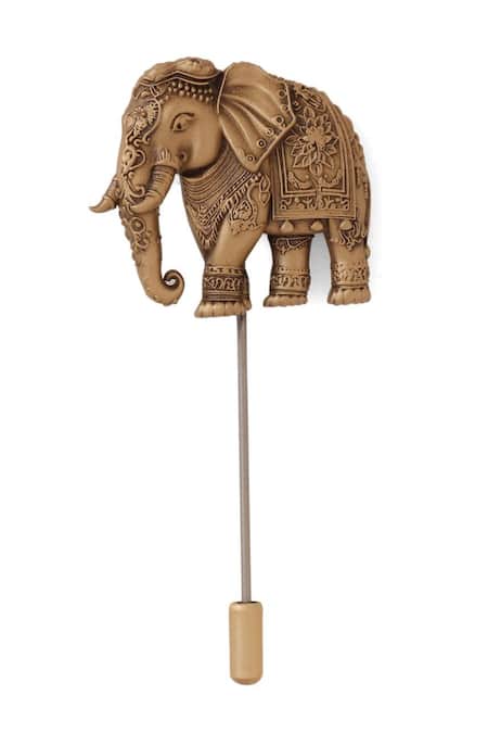 Cosa Nostraa_Gold Antique Elephant Emissary Lapel Pin _at_Aza_Fashions