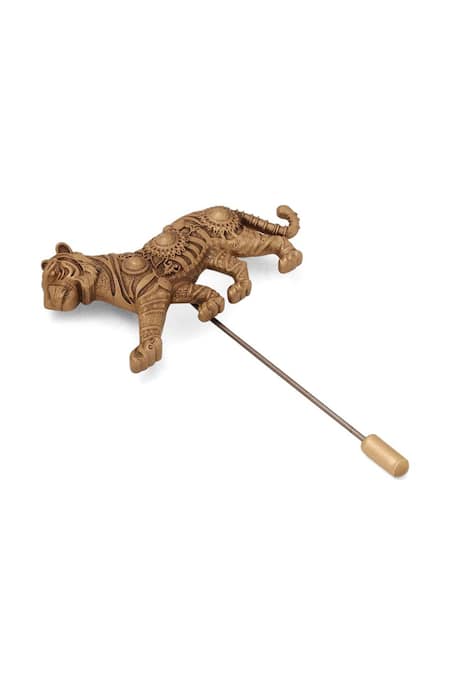 Shop Cosa Nostraa Black Tiger Pattern Antique Gold Lapel Pin Online at Aza Fashions Shop_Cosa Nostraa_Black Tiger Pattern Antique Gold Lapel Pin _Online_at_Aza_Fashions
