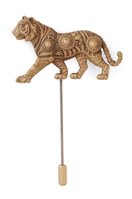 Cosa Nostraa Black Tiger Pattern Antique Gold Lapel Pin at Aza Fashions Cosa Nostraa_Black Tiger Pattern Antique Gold Lapel Pin _at_Aza_Fashions