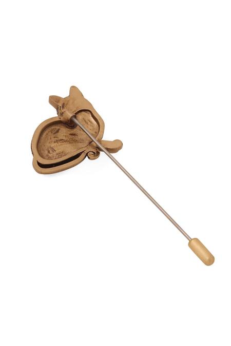Buy_Cosa Nostraa_Gold Feline Whisper Antique Lapel Pin _Online_at_Aza_Fashions