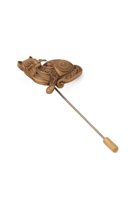 Shop_Cosa Nostraa_Gold Feline Whisper Antique Lapel Pin _Online_at_Aza_Fashions