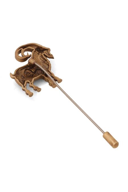Cosa Nostraa_Gold Antique Alpine Sentinel Lapel Pin _Online_at_Aza_Fashions