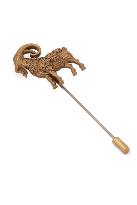 Shop_Cosa Nostraa_Gold Antique Alpine Sentinel Lapel Pin _Online_at_Aza_Fashions
