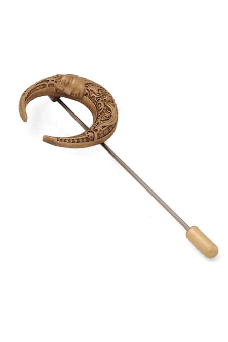 Cosa Nostraa_Gold Antique Lunaria Whisper Lapel Pin _Online_at_Aza_Fashions