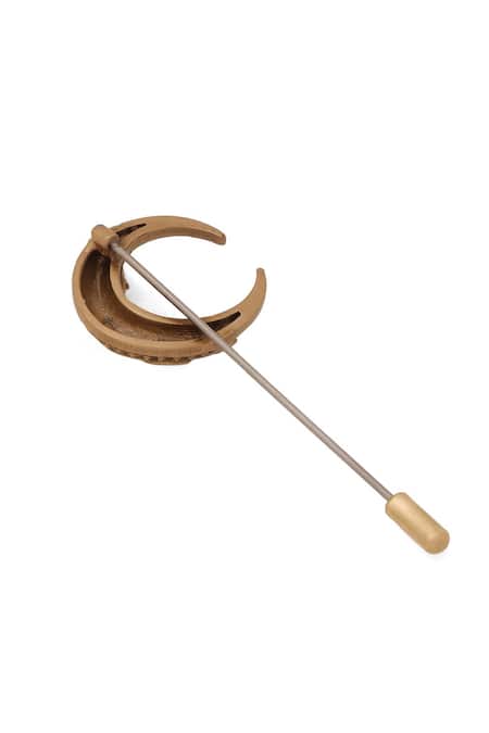 Buy_Cosa Nostraa_Gold Antique Lunaria Whisper Lapel Pin _Online_at_Aza_Fashions