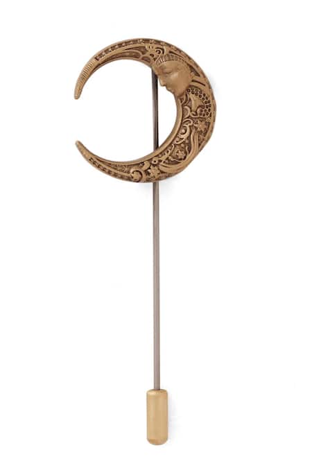 Cosa Nostraa_Gold Antique Lunaria Whisper Lapel Pin _at_Aza_Fashions