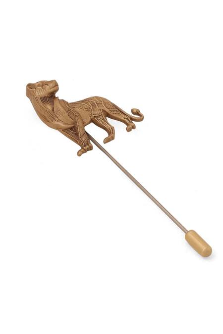 Cosa Nostraa_Gold Guardian Roar Antique Lapel Pin _Online_at_Aza_Fashions