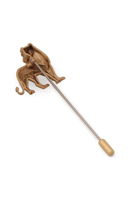 Buy_Cosa Nostraa_Gold Guardian Roar Antique Lapel Pin _Online_at_Aza_Fashions
