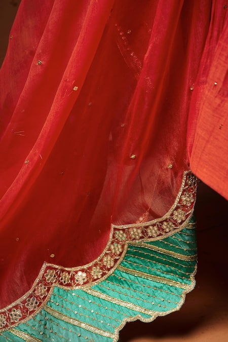 Shop Almaari By Pooja Patel Red Chanderi, Organza, Silk Embroidery, Sequins Round Neck Anarkali Set Online at Aza Fashions Shop_Almaari By Pooja Patel_Red Chanderi, Organza, Silk Embroidery, Sequins Round Neck Anarkali Set _Online_at_Aza_Fashions