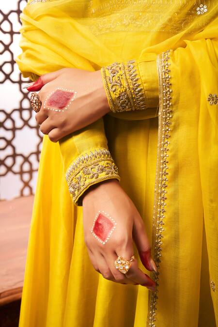 Almaari By Pooja Patel Yellow Chanderi, Organza, Silk Zari, Sequins Zardozi Embroidered Anarkali Set at Aza Fashions Almaari By Pooja Patel_Yellow Chanderi, Organza, Silk Zari, Sequins Zardozi Embroidered Anarkali Set _at_Aza_Fashions