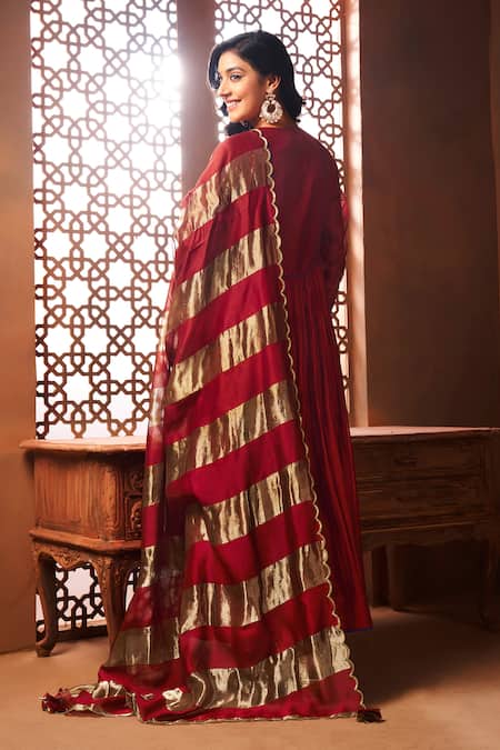 Almaari By Pooja Patel Red Sequin Yoke Anarkali Set 