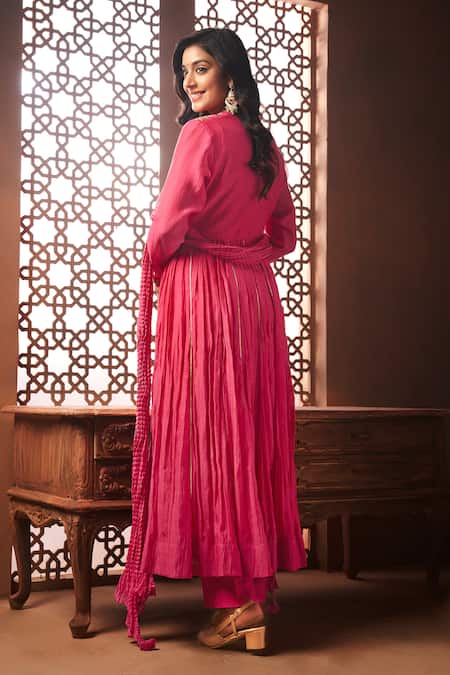 Almaari By Pooja Patel Peach Gota Lace Anarkali Set 